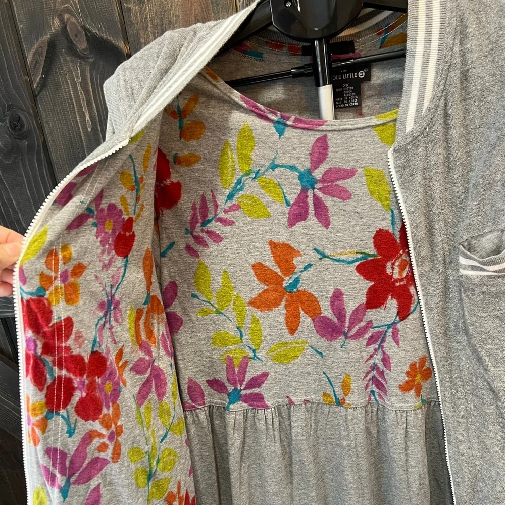 Vintage Carole Little Maxi Dress Set Size 3X Grey Floral Matching Vest Cottage‎